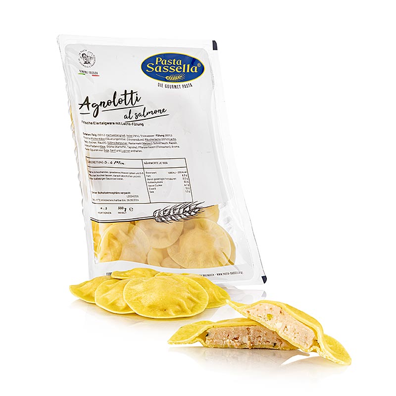 Frische Agnolotti mit Lachs-Füllung, rund und hell, Sassella, 500 g