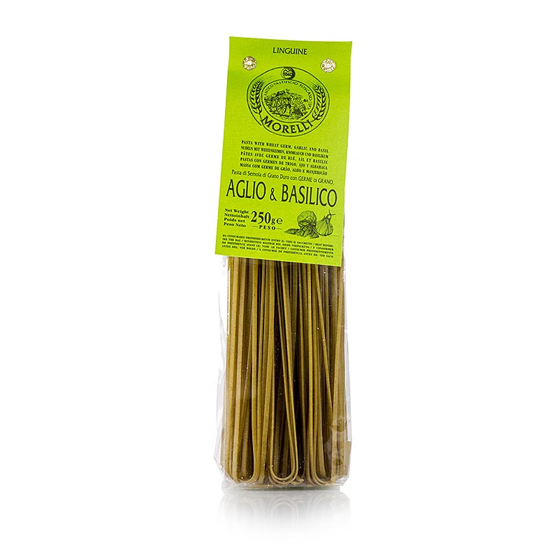 Morelli 1860 Linguine, mit Knoblauch, Basilikum & Weizenkeimen, 250 g