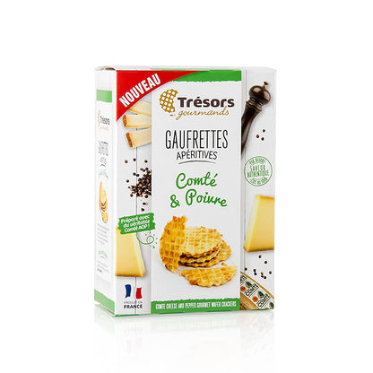 Barsnack Trésors - Gaufrettes, franz. Mini-Waffeln mit Comte Käse & Pfeffer, 60 g