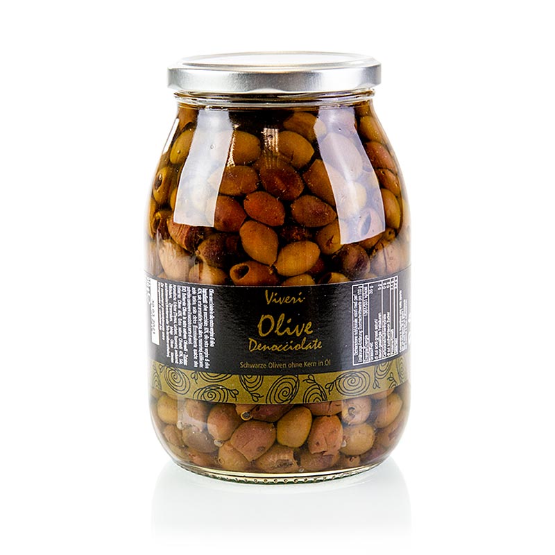 Schwarze Oliven, ohne Kern, Leccino (Denocciolate), Viveri, 950 g