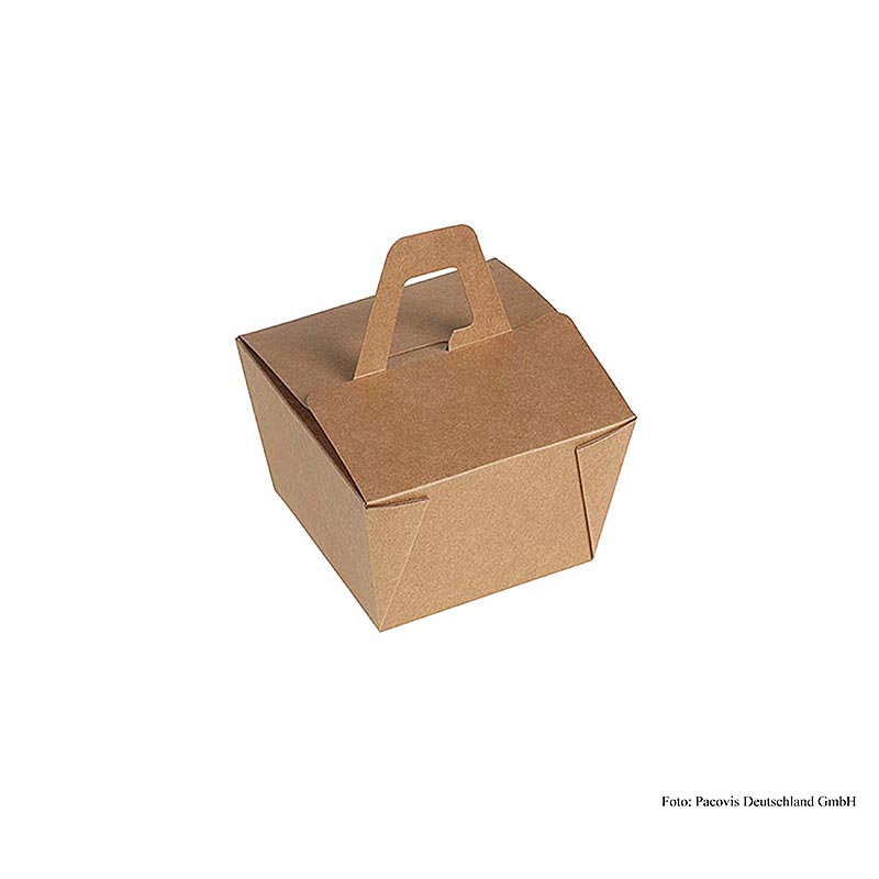 Einweg Naturesse Take Away Box, mit Henkel, Kraft/PLA, 9x9x6,5cm, 500ml, 450 St