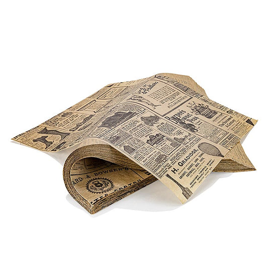 Snackpapier "Zeitungspapier", Kraft, 28x34cm, fettabweisend, 1.000 St